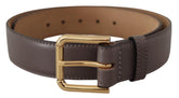 Dolce & Gabbana Gray Calfskin Leather Gold Metal Logo Buckle Belt - 70 cm / 28 Inches - Belts