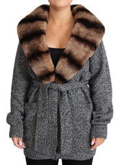Dolce & Gabbana Gray Cardigan Fur Coat Cashmere Jacket - IT38 | XS - Wrap Coats