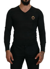 Dolce & Gabbana Gray Cashmere V-neck Gold Heart Sweater - IT44 | XS - Sweaters