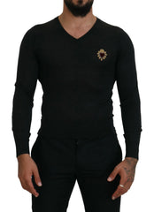 Dolce & Gabbana Gray Cashmere V-neck Gold Heart Sweater - IT44 | XS - Sweaters