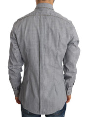 Dolce & Gabbana Gray Check GOLD Cotton Slim Fit Shirt - 40 - Shirts