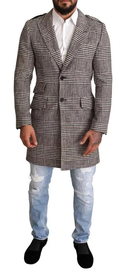 Dolce & Gabbana Gray Check Plaid Long Trench Coat Jacket - Trench Coats