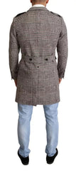 Dolce & Gabbana Gray Check Plaid Long Trench Coat Jacket - Trench Coats