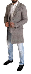 Dolce & Gabbana Gray Check Plaid Long Trench Coat Jacket - Trench Coats