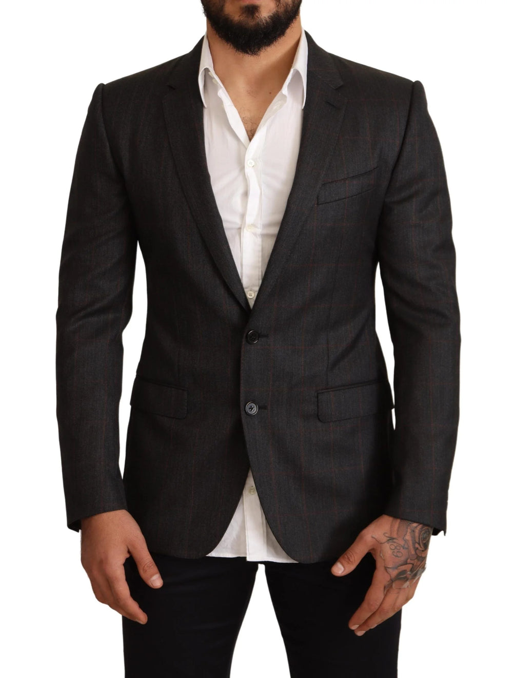 Dolce & Gabbana Gray Check Wool Slim Fit Blazer Jacket - IT48 | M - Sport Jackets