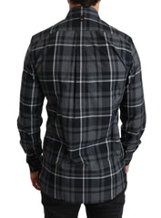 Dolce & Gabbana Gray Checkered Heart Collar MARTINI Shirt - IT37 | XS - Shirts