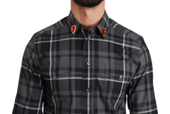 Dolce & Gabbana Gray Checkered Heart Collar MARTINI Shirt - IT37 | XS - Shirts