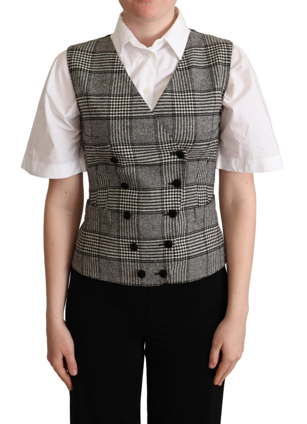 Dolce & Gabbana Gray Checkered Sleeveless Waistcoat Vest - IT40|S - Vests