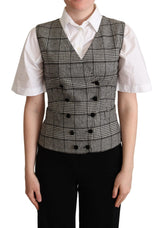 Dolce & Gabbana Gray Checkered Sleeveless Waistcoat Vest - IT40|S - Vests