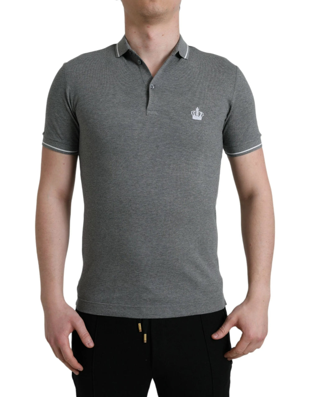 Dolce & Gabbana Gray Collared Short Sleeve Crown T-shirt - IT44 | XS - Polos