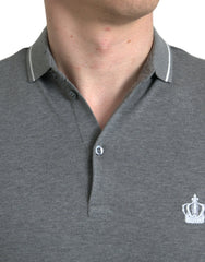 Dolce & Gabbana Gray Collared Short Sleeve Crown T-shirt - IT44 | XS - Polos