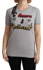 Dolce & Gabbana Gray Cotton Amore e Bellezza Top T-shirt - T-Shirts
