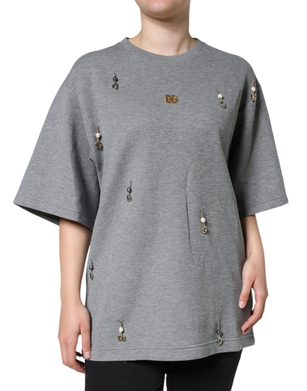 Dolce & Gabbana Gray Cotton Blend Embellished Tee T-shirt - T-Shirts