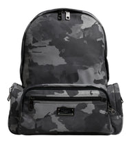 Dolce & Gabbana Gray Cotton Camouflage Logo Plaque Backpack Bag - Backpacks