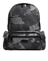 Dolce & Gabbana Gray Cotton Camouflage Logo Plaque Backpack Bag - Backpacks