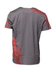 Dolce & Gabbana Gray Cotton Coral Print Logo Plaque T-shirt - IT56 | XXL - T-Shirts