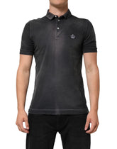 Dolce & Gabbana Gray Cotton Crown Collared Men Polo T-shirt - IT50 | L - Polos