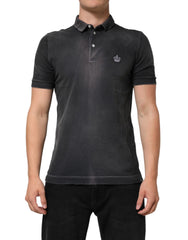 Dolce & Gabbana Gray Cotton Crown Collared Men Polo T-shirt - IT50 | L - Polos