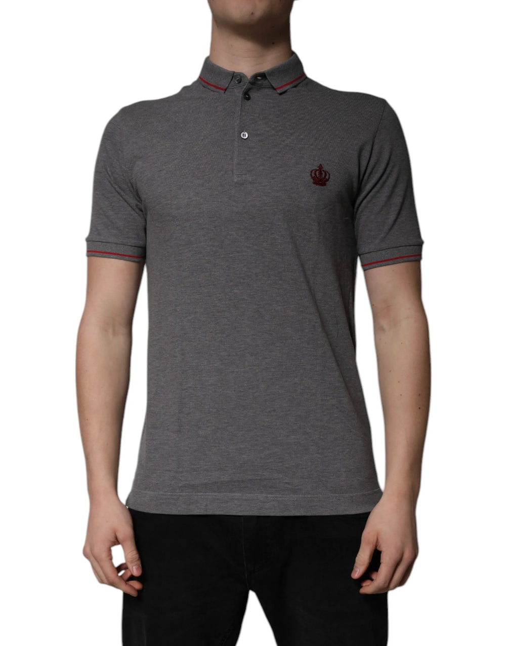 Dolce & Gabbana Gray Cotton Crown Collared Polo T-shirt - IT44 | XS - Polos