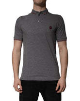 Dolce & Gabbana Gray Cotton Crown Collared Polo T-shirt - IT44 | XS - Polos