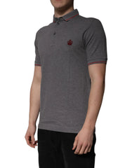 Dolce & Gabbana Gray Cotton Crown Collared Polo T-shirt - IT44 | XS - Polos