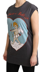 Dolce & Gabbana Gray Cotton L’ Amore Top Tank T-shirt - IT36 | XS - Tank Tops