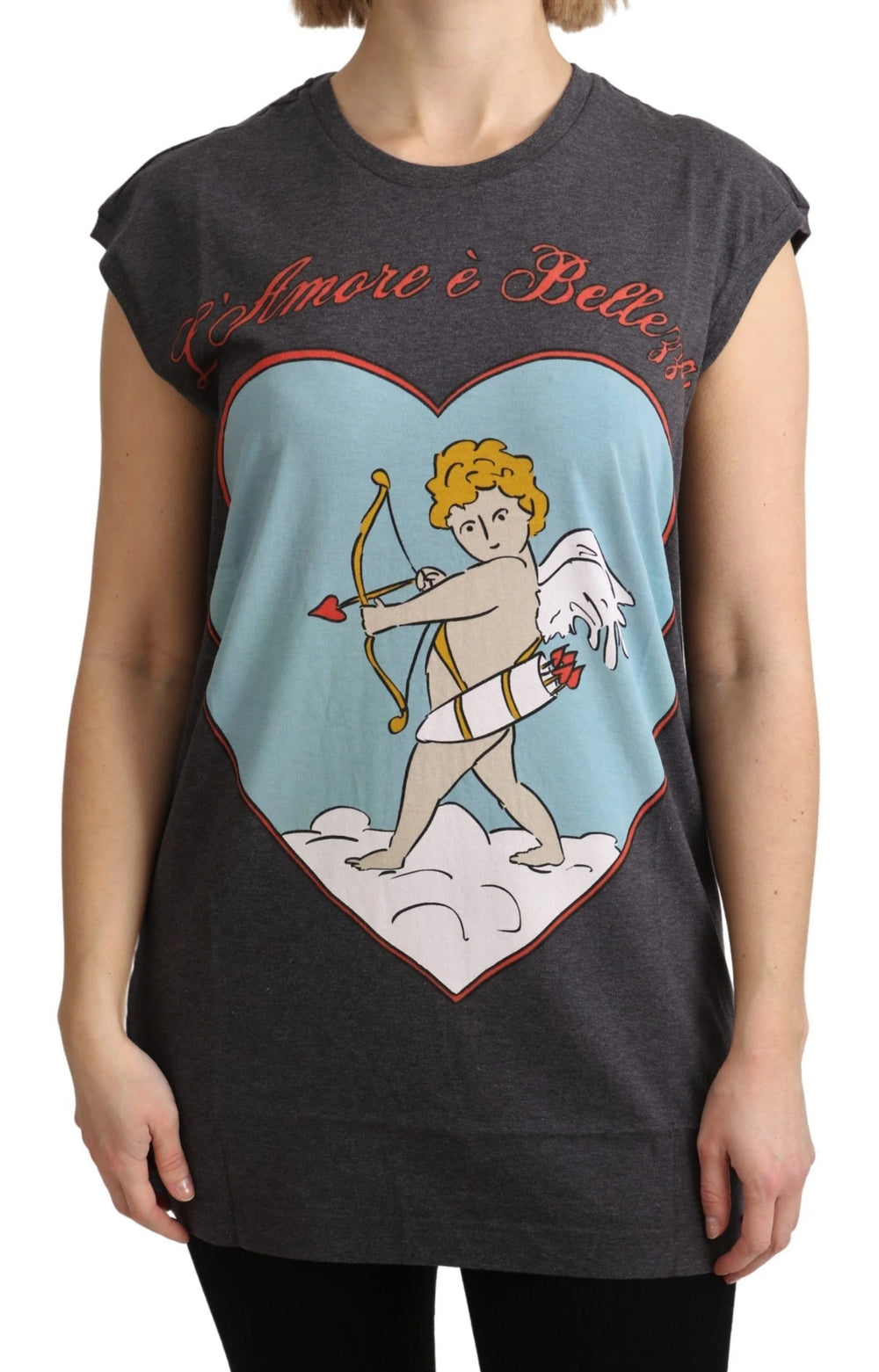 Dolce & Gabbana Gray Cotton L’ Amore Top Tank T-shirt - IT36 | XS - Tank Tops