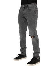 Dolce & Gabbana Gray Cotton Logo Plaque Denim Jeans - IT48 | M - Jeans
