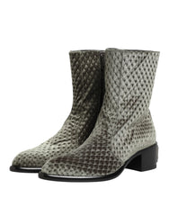 Dolce & Gabbana Gray Cotton Velvet Mid Calf Short Boots Shoes - EU44/US11
