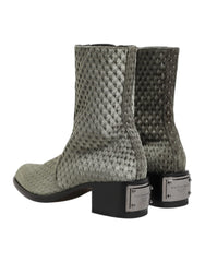 Dolce & Gabbana Gray Cotton Velvet Mid Calf Short Boots Shoes - EU44/US11