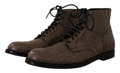 Dolce & Gabbana Gray Crocodile Leather Derby Boots - EU42/US9