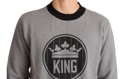 Dolce & Gabbana Gray Crown King Cotton Pullover Sweater - IT48 | M - Sweaters