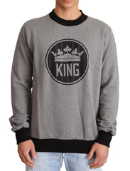 Dolce & Gabbana Gray Crown King Cotton Pullover Sweater - IT48 | M - Sweaters