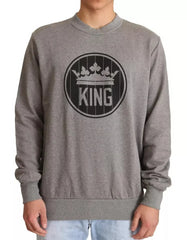 Dolce & Gabbana Gray Crown King Cotton Pullover Sweater - Sweaters