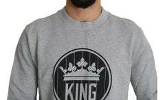 Dolce & Gabbana Gray Crown King Print Cotton Pullover Sweater - IT52 | XL - Sweaters