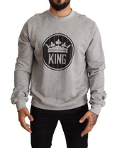 Dolce & Gabbana Gray Crown King Print Cotton Sweater - Sweaters