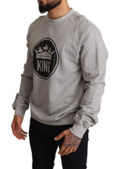 Dolce & Gabbana Gray Crown King Print Cotton Sweater - Sweaters