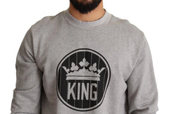 Dolce & Gabbana Gray Crown King Print Cotton Sweater - Sweaters