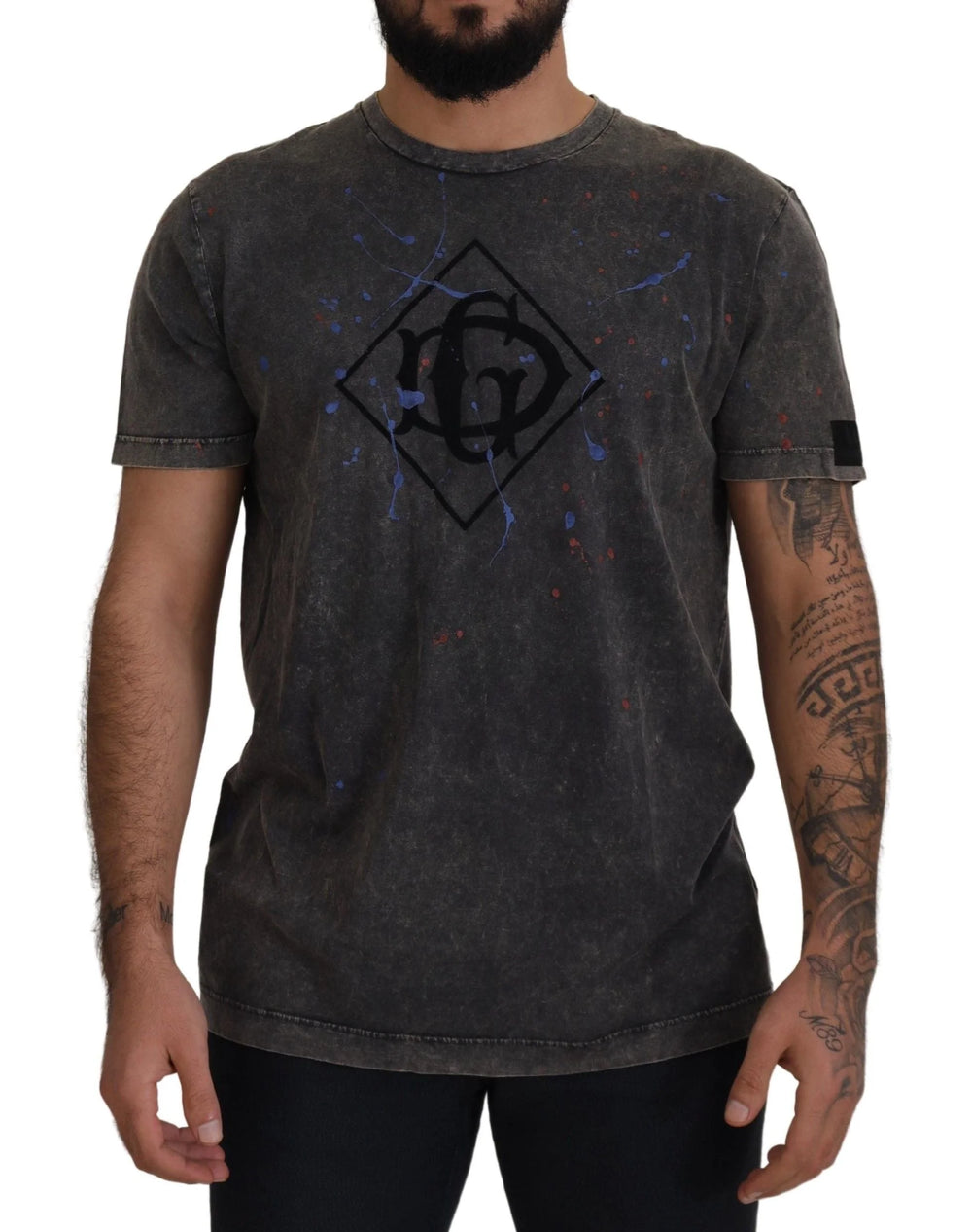 Dolce & Gabbana Gray Discolored Effect DG Logo T-shirt - IT54 | L - T-Shirts