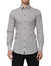 Dolce & Gabbana Gray Dotted Semi Fitted GOLD Men Formal Shirt - IT39 | S - Shirts