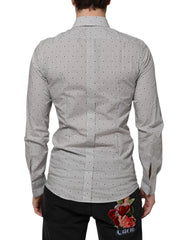 Dolce & Gabbana Gray Dotted Semi Fitted GOLD Men Formal Shirt - IT39 | S - Shirts