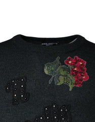 Dolce & Gabbana Gray Embellished Crew Neck Pullover Sweater - IT44 | XS - Sweaters