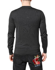 Dolce & Gabbana Gray Embroidery Knit Men Pullover Sweater - Sweaters