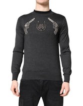 Dolce & Gabbana Gray Embroidery Knit Men Pullover Sweater - Sweaters