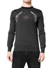 Dolce & Gabbana Gray Embroidery Knit Men Pullover Sweater - Sweaters