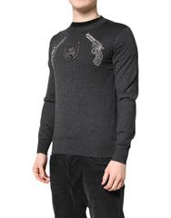 Dolce & Gabbana Gray Embroidery Knit Men Pullover Sweater - Sweaters