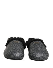 Dolce & Gabbana Gray Faux Fur Jacquard Mules Sandals Shoes - EU44/US11