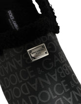 Dolce & Gabbana Grau Kunstpelz Jacquard Slipper Sandalen Schuhe - EU44/US11
