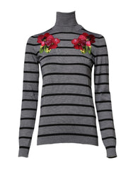 Dolce & Gabbana Gray Floral Embroidery Pullover Sweater - IT36|XXS - Sweaters