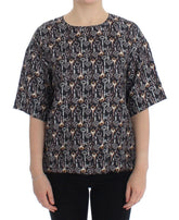 Dolce & Gabbana Gray Gold Key Print Silk Blouse T-shirt - Blouses